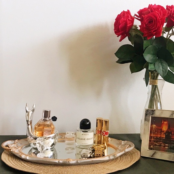 Other - Floral Antique Mirror Tray in Silver